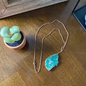 Gold Chain Necklace with Faux Green Stone